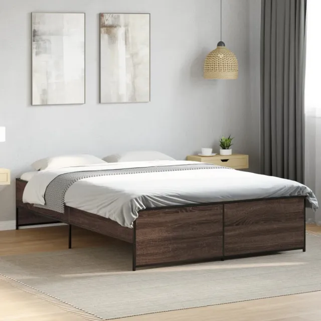 vidaXL Bedframe bewerkt hout metaal bruin eikenkleur 120x190 cm