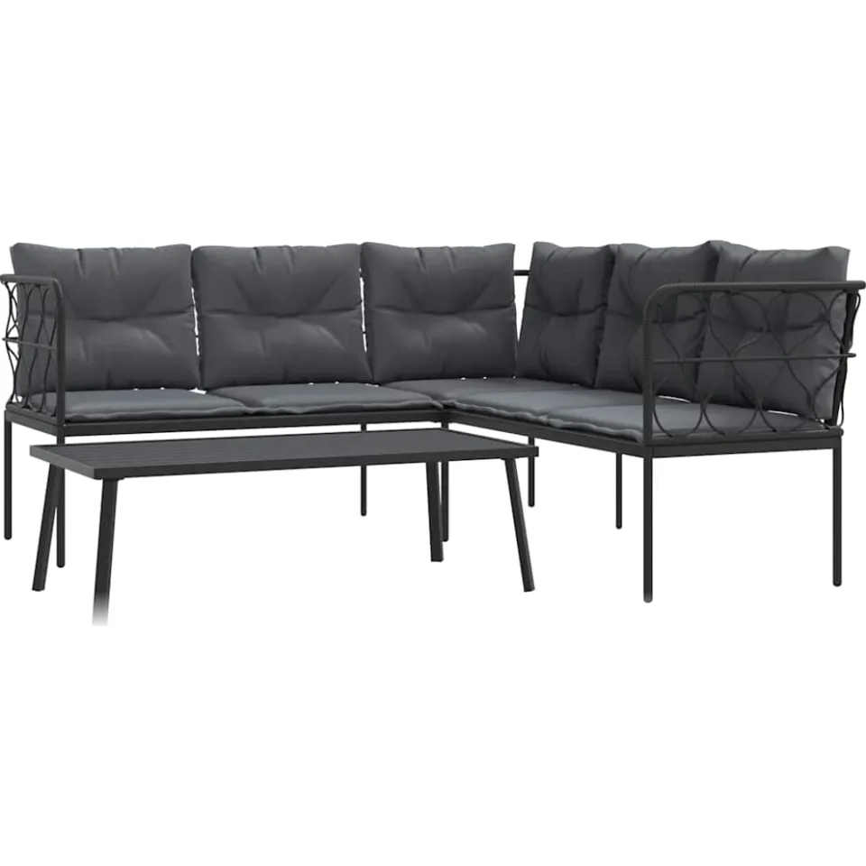 vidaXL Loungeset met kussens staal en textileen zwart