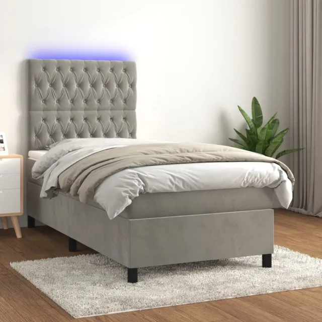vidaXL Boxspring met matras en LED fluweel lichtgrijs 100x200 cm grijs