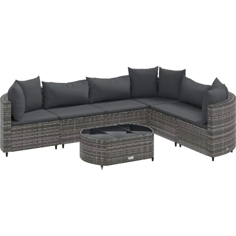 vidaXL 7-delige Loungeset met kussens poly rattan grijs