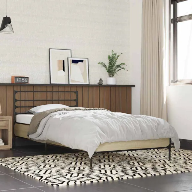 vidaXL Bedframe bewerkt hout en metaal sonoma eikenkleurig 100x200 cm