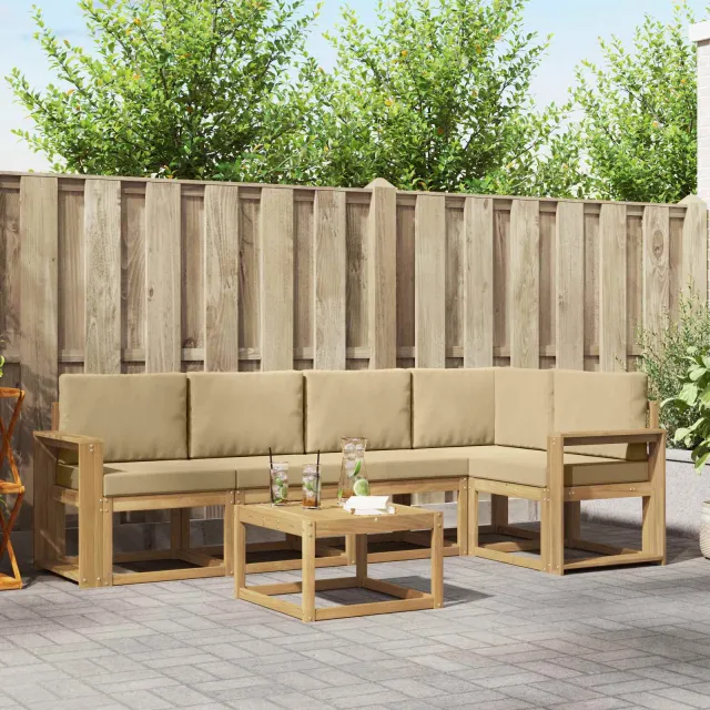 vidaXL Buiten bankenset 6 st 5-zits Wit en Beige Massief Acaciahout