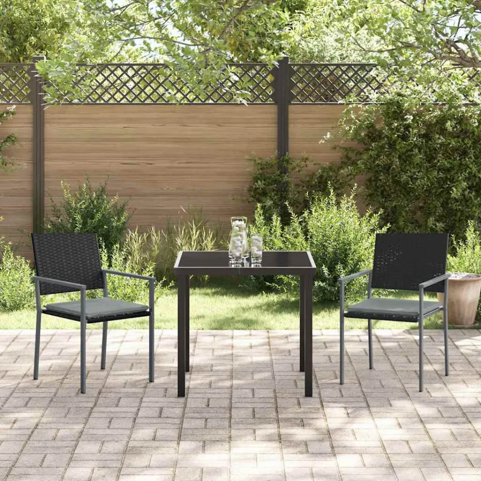 vidaXL Tuin eettafelset 3 st Zwart en Licht Grijs PE Rattan, foto 3