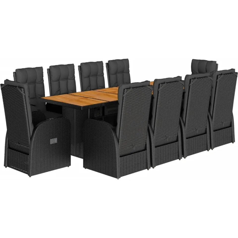 vidaXL 11-delige Tuinset met kussens poly rattan zwart, foto 3