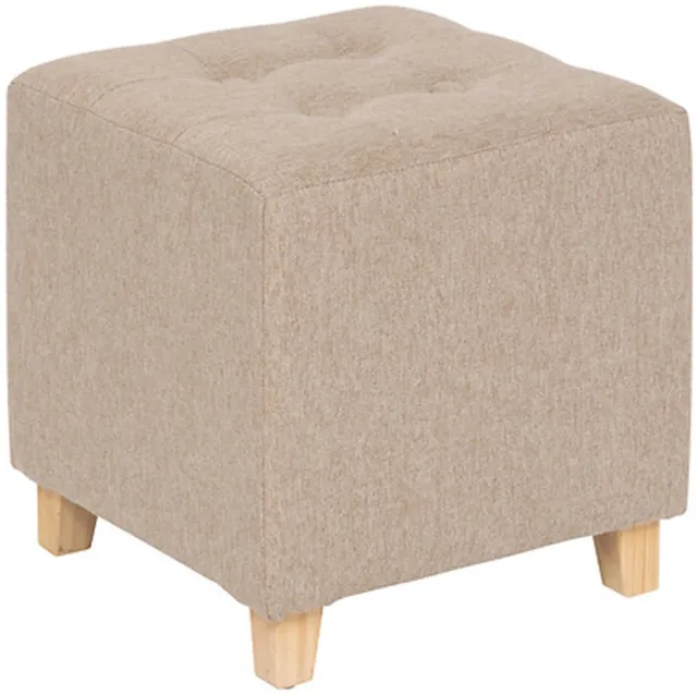 Atmosphera zit krukje/bijzet stoel en/of poef - hout/stof - beige fluweel - D35 x H35 cm - Voor kinderen en volwassenen