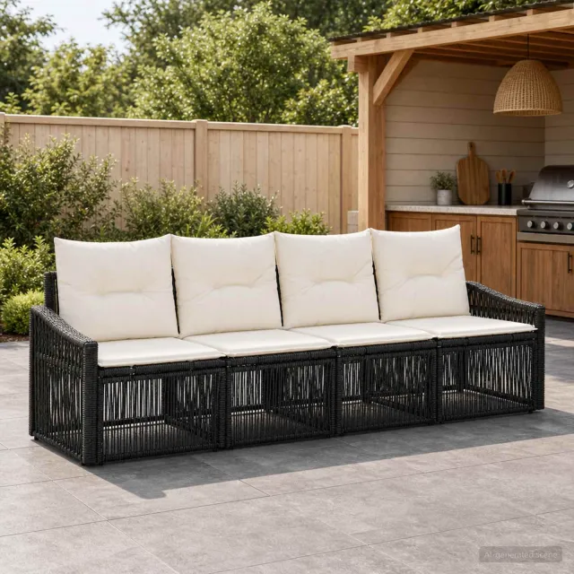 vidaXL Tuinbankenset 4 st 4-zits Zwart poly rattan, foto 2