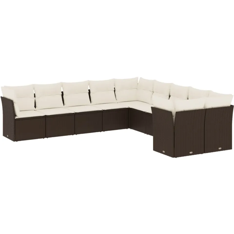 vidaXL 10-delige Loungeset met kussens poly rattan bruin, foto 3