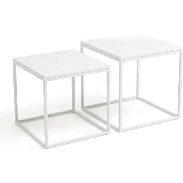 SCENA LIVING Set van 2 vierkante salontafels in verschillende afmetingen, 50 x 50 x 50,5 cm Wit