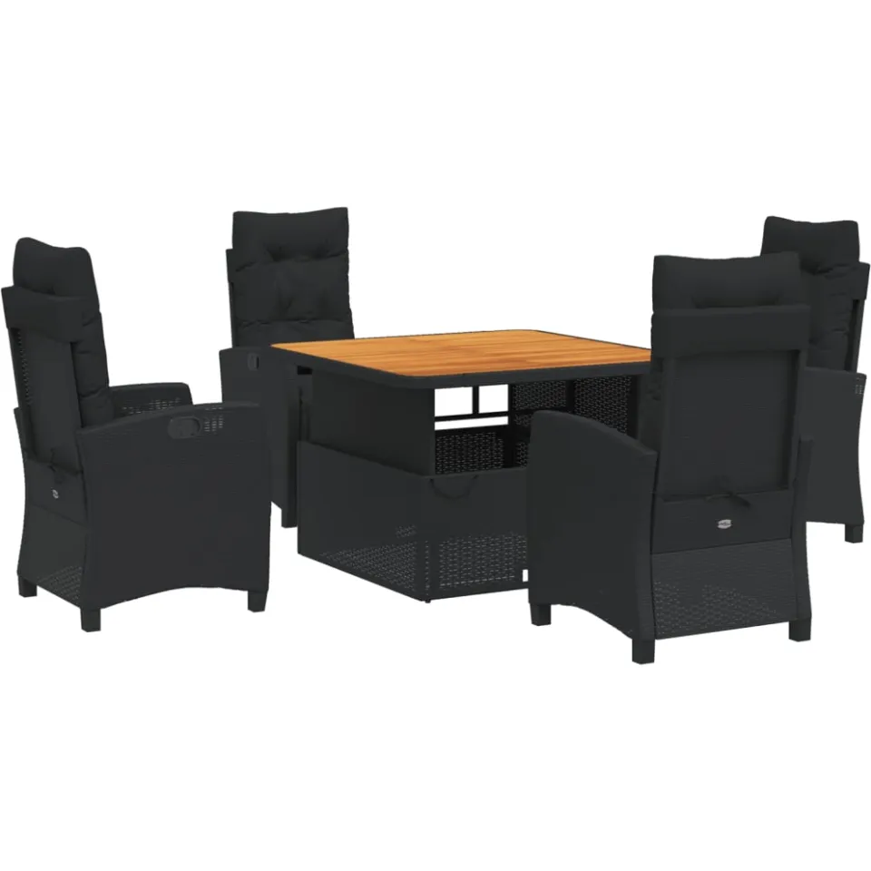 vidaXL 5-delige Tuinset met kussens poly rattan zwart, foto 3