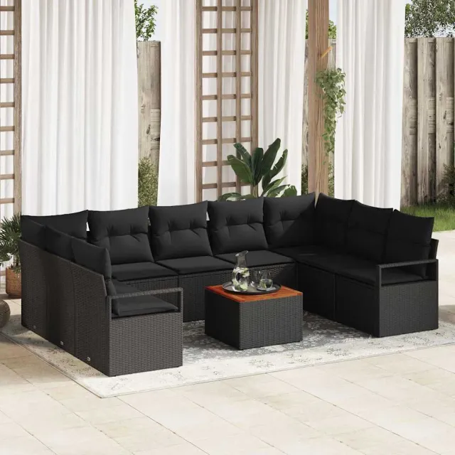 vidaXL Bankstel 10 st Zwart poly rattan, foto 2