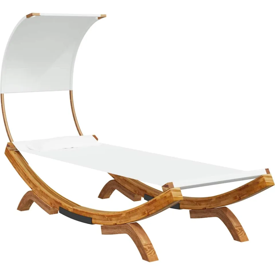 vidaXL Loungebed met luifel 100x200x126 cm massief gebogen hout crème, foto 3
