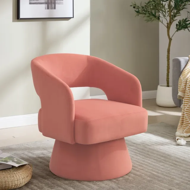 REDOM Fauteuil - 360° draaibaar - Open rug - Zachte schuimzitting - Met armleuningen - Modern design - Woonkamer slaapkamer kantoor - Chenille - Metaal - 75 x 66 cm Pink