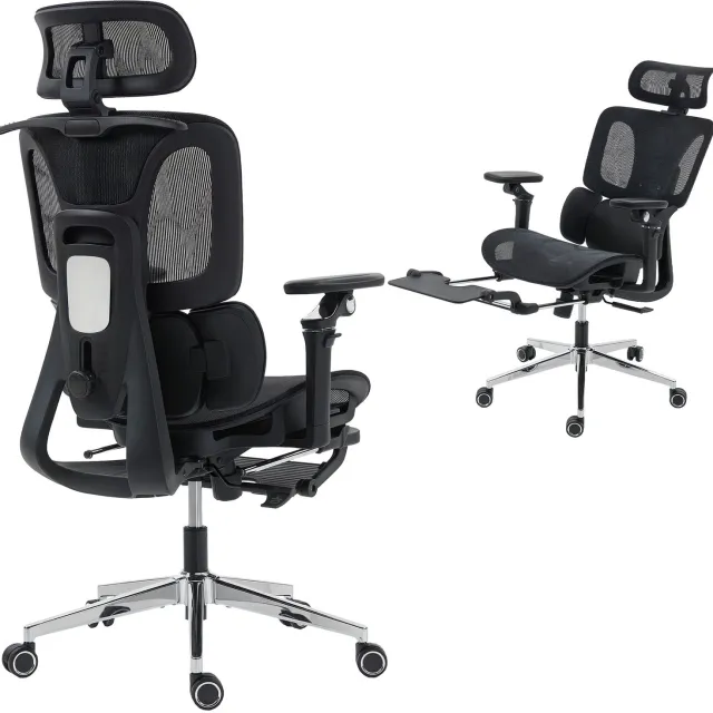Lunpog Bureaustoel met 6D armleuningen en hoofdsteun, ergonomisch ontwerp, zitdiepte verstelbaar, zwart, 67x71x133 cm
