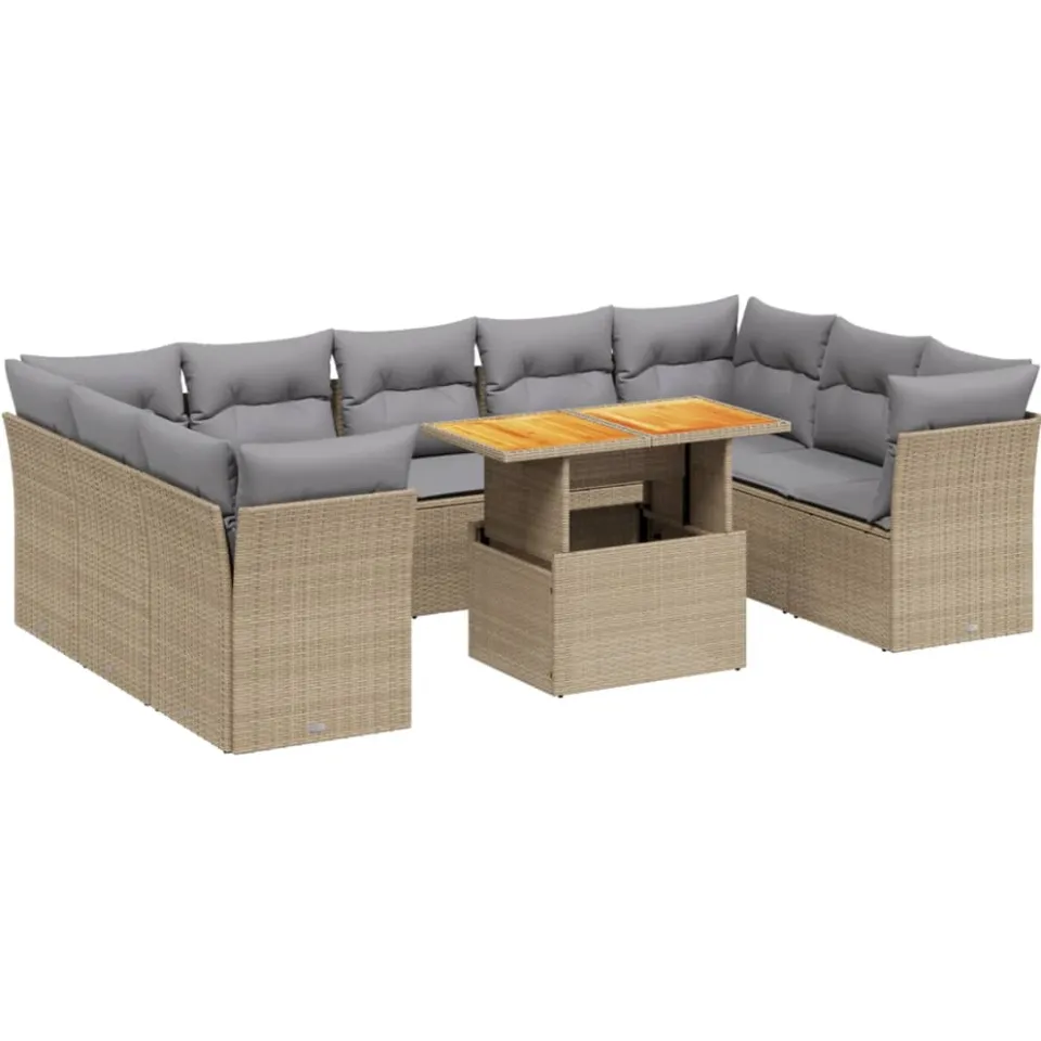 vidaXL 10-delige Loungeset met kussens poly rattan beige, foto 3