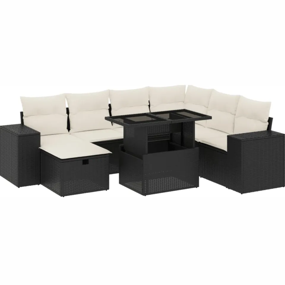 vidaXL 8-delige Loungeset met kussens poly rattan zwart, foto 3