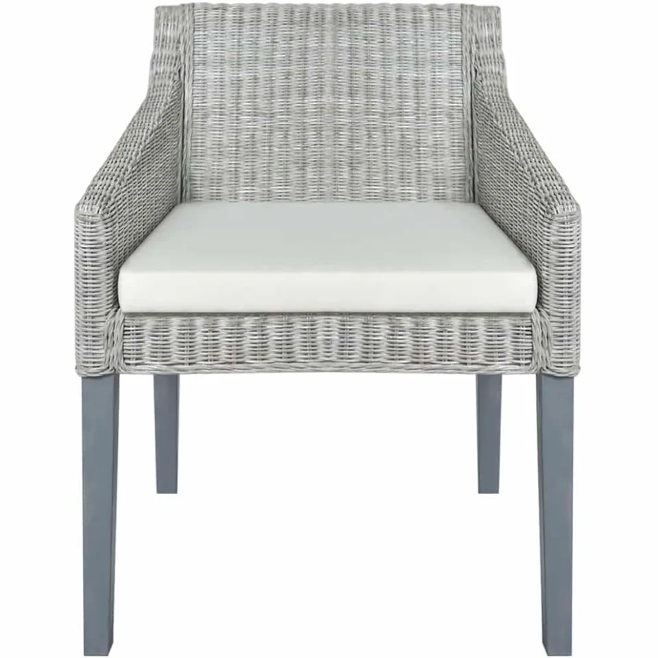 vidaXL Eetkamerstoelen 2 st met kussens natuurlijk rattan grijs, foto 3