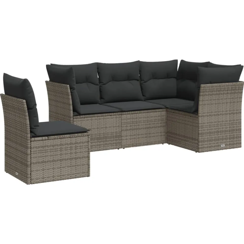 vidaXL 5-delige Loungeset met kussens poly rattan grijs