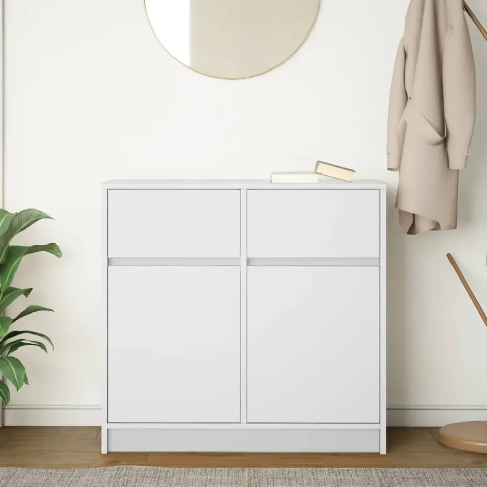 vidaXL Dressoir met lade 80x34x76 cm spaanplaat wit, foto 3