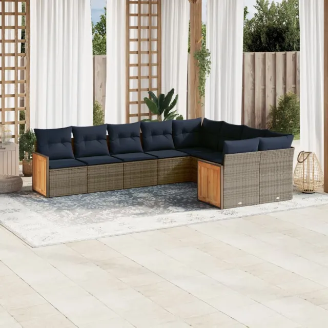 vidaXL 9-delige tuinbankset met kussens, grijs polyrotan, foto 2