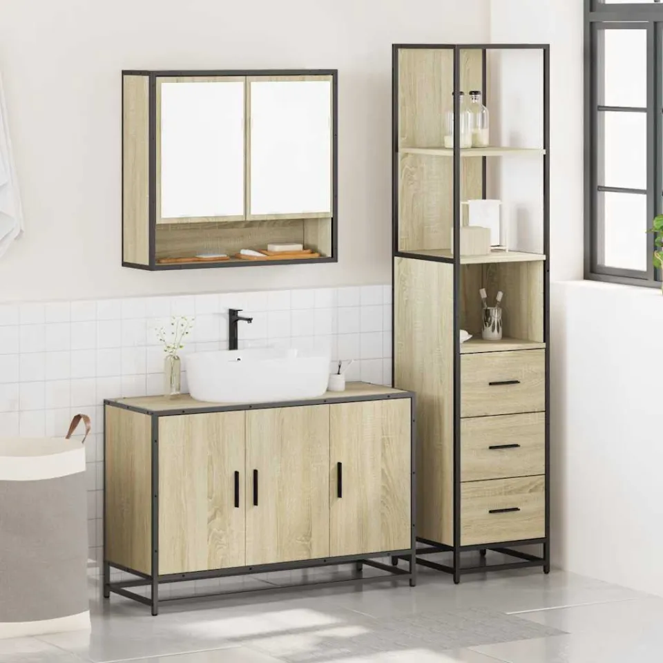 vidaXL 3-delige Badkamermeubelset bewerkt hout sonoma eikenkleurig, foto 2