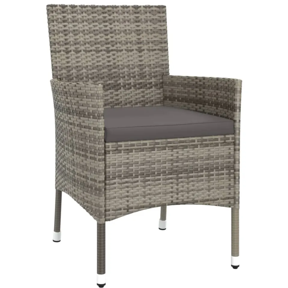vidaXL 5-delige Bistroset met kussens poly rattan grijs, foto 4