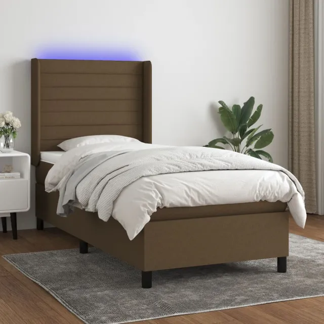 vidaXL Boxspring met matras en LED stof donkerbruin 90x190 cm bruin