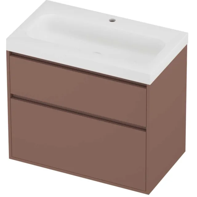 Proline Haga Badmeubelset Polystone Mezza 1 Kraangat Greeploos 80x46x73 cm Mat White Beauty Blush Rosé Goud