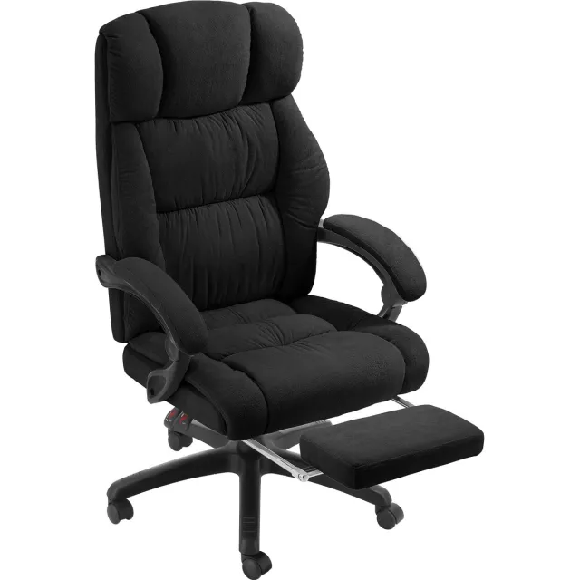 Tectake Luxe Bureaustoel - Ergonomische Directiestoel met Voetsteun en Hoofdsteun - Stoel voor Bureau of Kantoor met Dikke Veloursbekleding - Bureaustoelen voor Volwassenen - Soepel draaiend, met Wieltjes - Verstelbare Rugleuning en Hoogte - Zwart