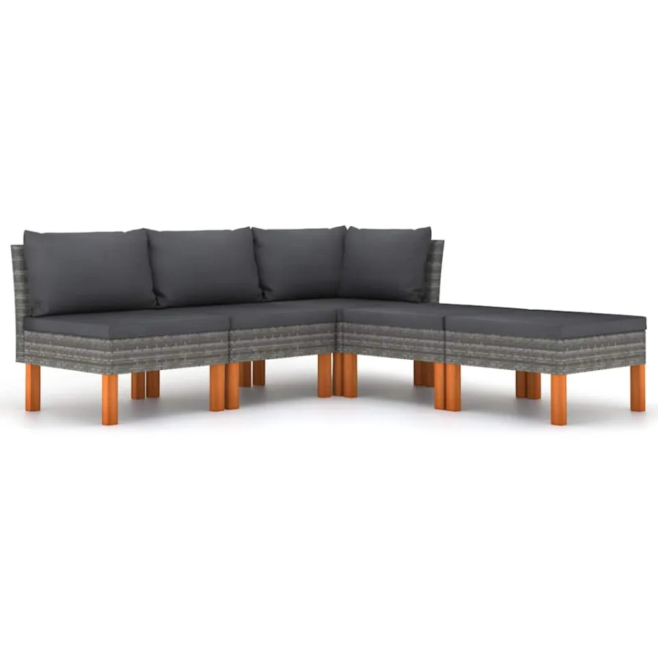 vidaXL 5-delige Loungeset met kussens poly rattan grijs, foto 3
