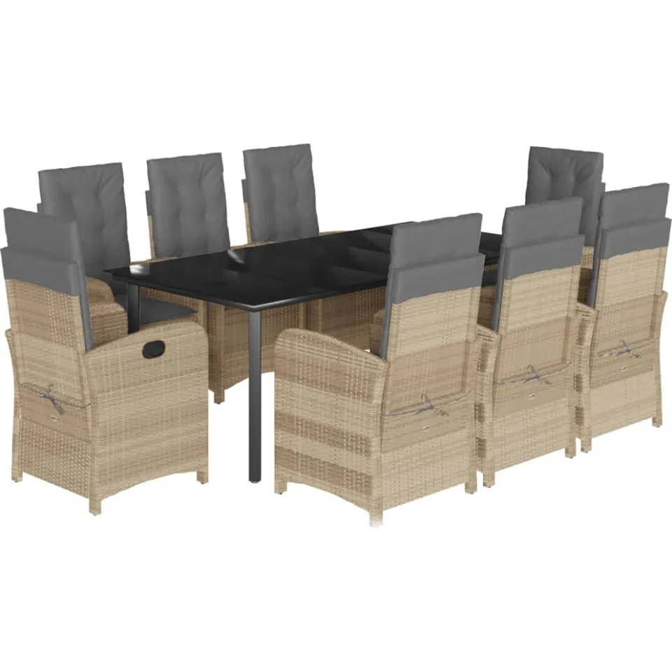 vidaXL 9-delige Tuinset met kussens poly rattan gemengd beige, foto 3