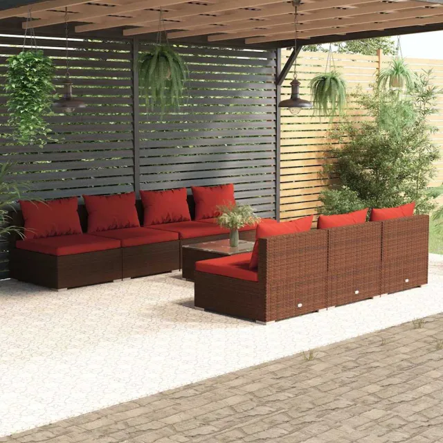 vidaXL 8-delige Loungeset met kussens poly rattan bruin, foto 2