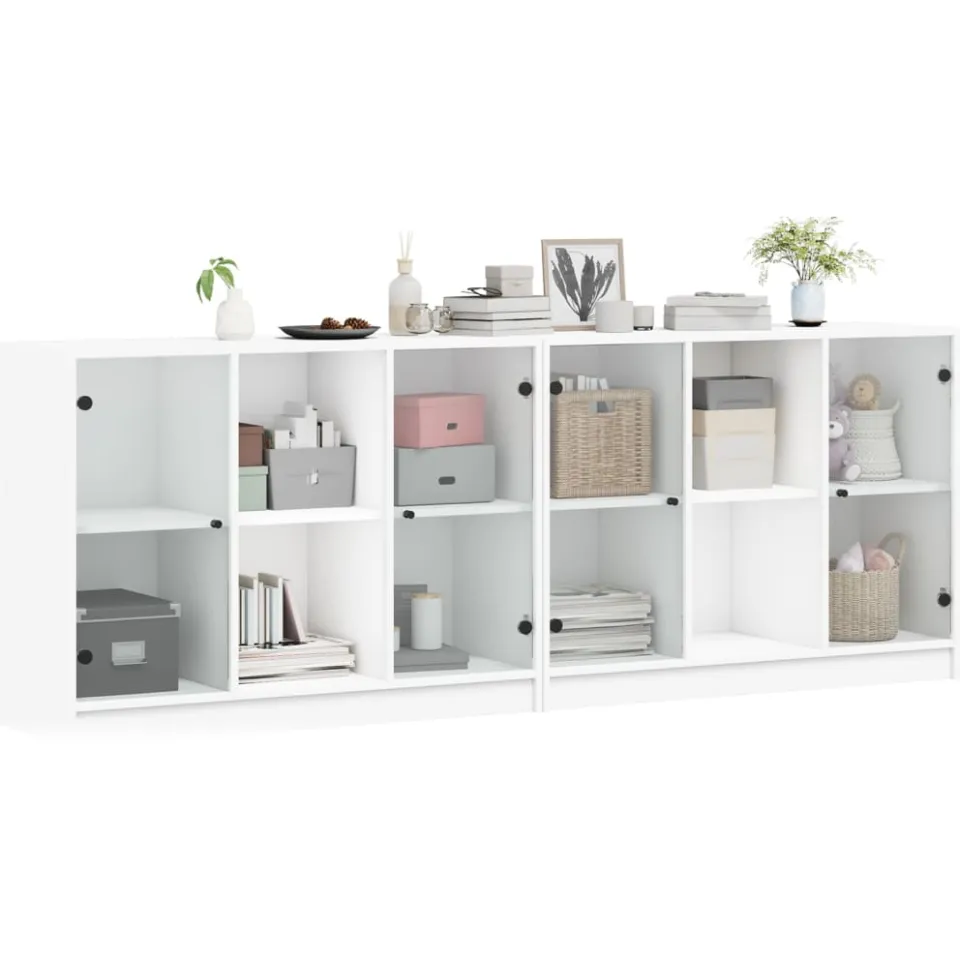 vidaXL Boekenkast met deuren 204x37x75 cm bewerkt hout wit, foto 4