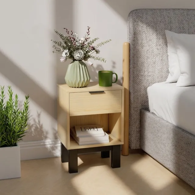 STILVORA Bedtafel Met Lade En Open Vak - Compact Nachtkastje Voor Slaapkamer En Woonkamer - Hout - Eiken - 35 x 26 x 50 Cm - Verhoogde Voet Oak