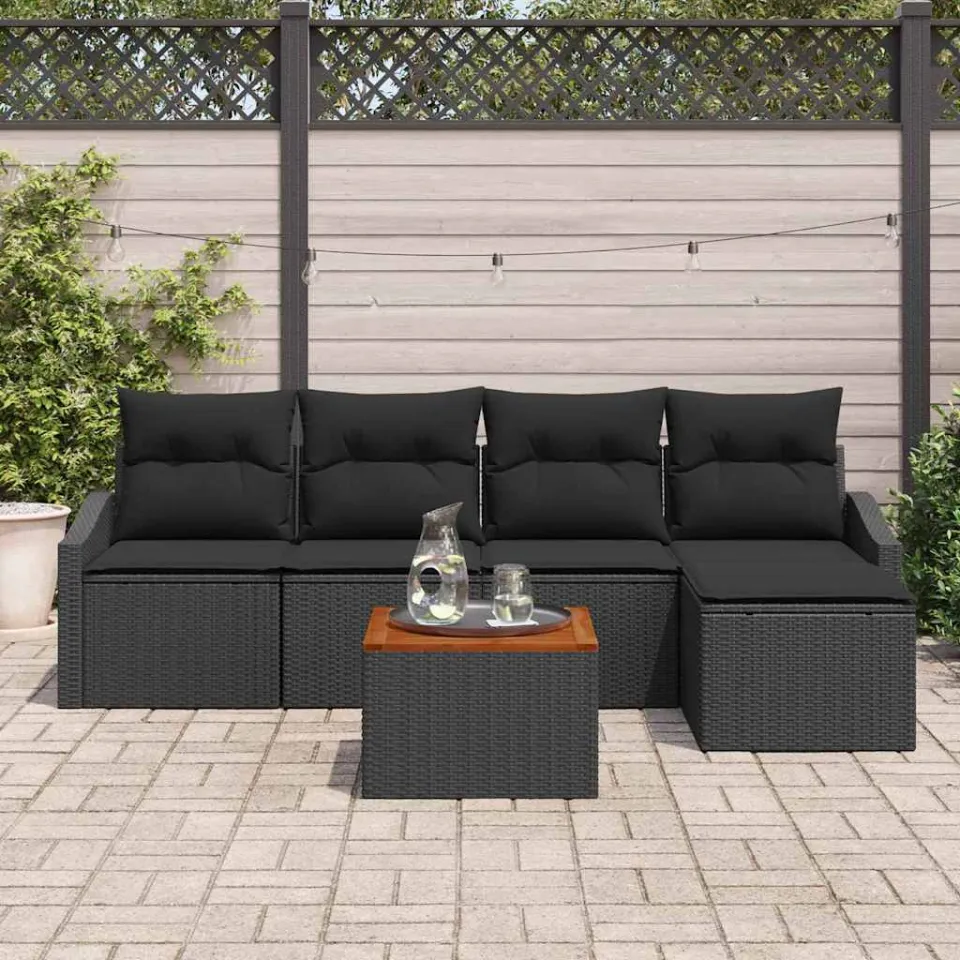 vidaXL Tuinbankenset 6 st Zwart poly rattan, foto 2
