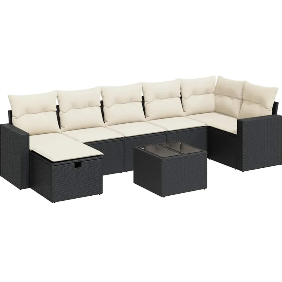 vidaXL 8-delige Loungeset met kussens poly rattan zwart, foto 3