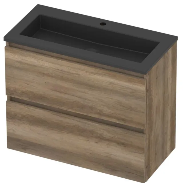 Basic-Line Mood 39 Badmeubelset Acryl 1 Kraangat Greeploos 80x39x62 cm Scotch Oak Mat Zwart