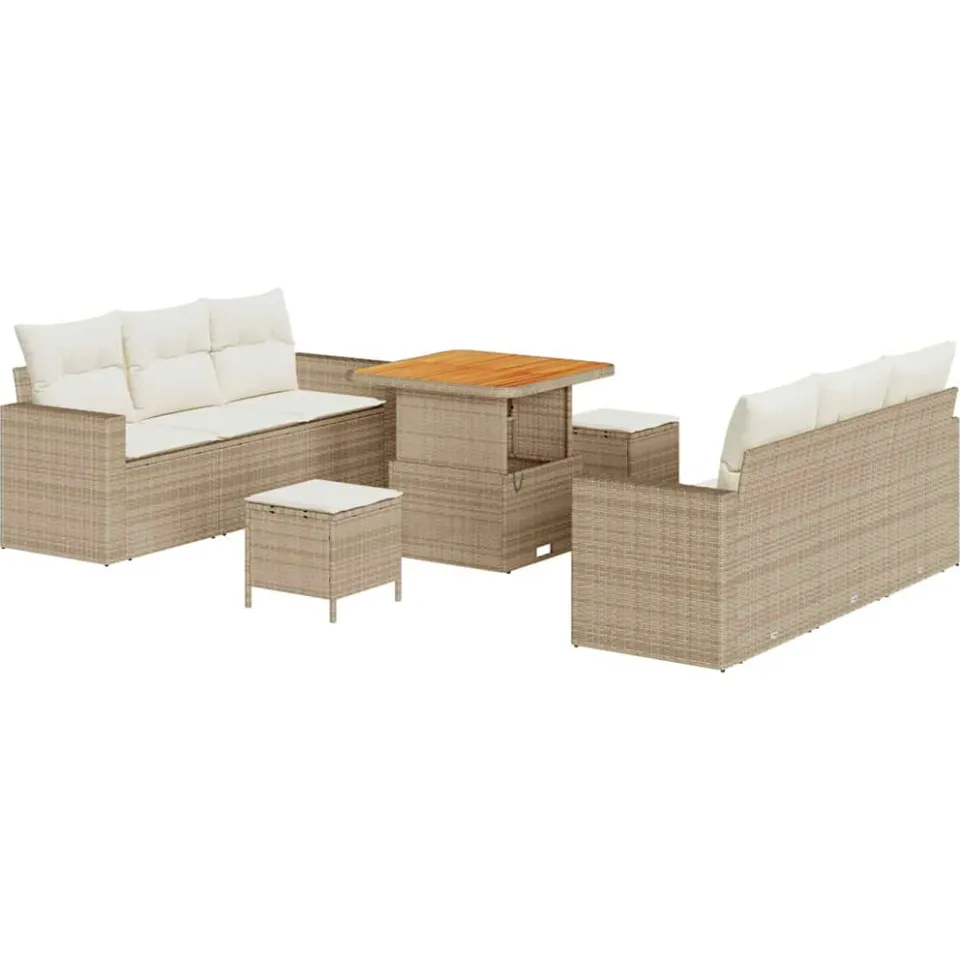 vidaXL Tuin Sofa Set 9 st Beige poly rattan