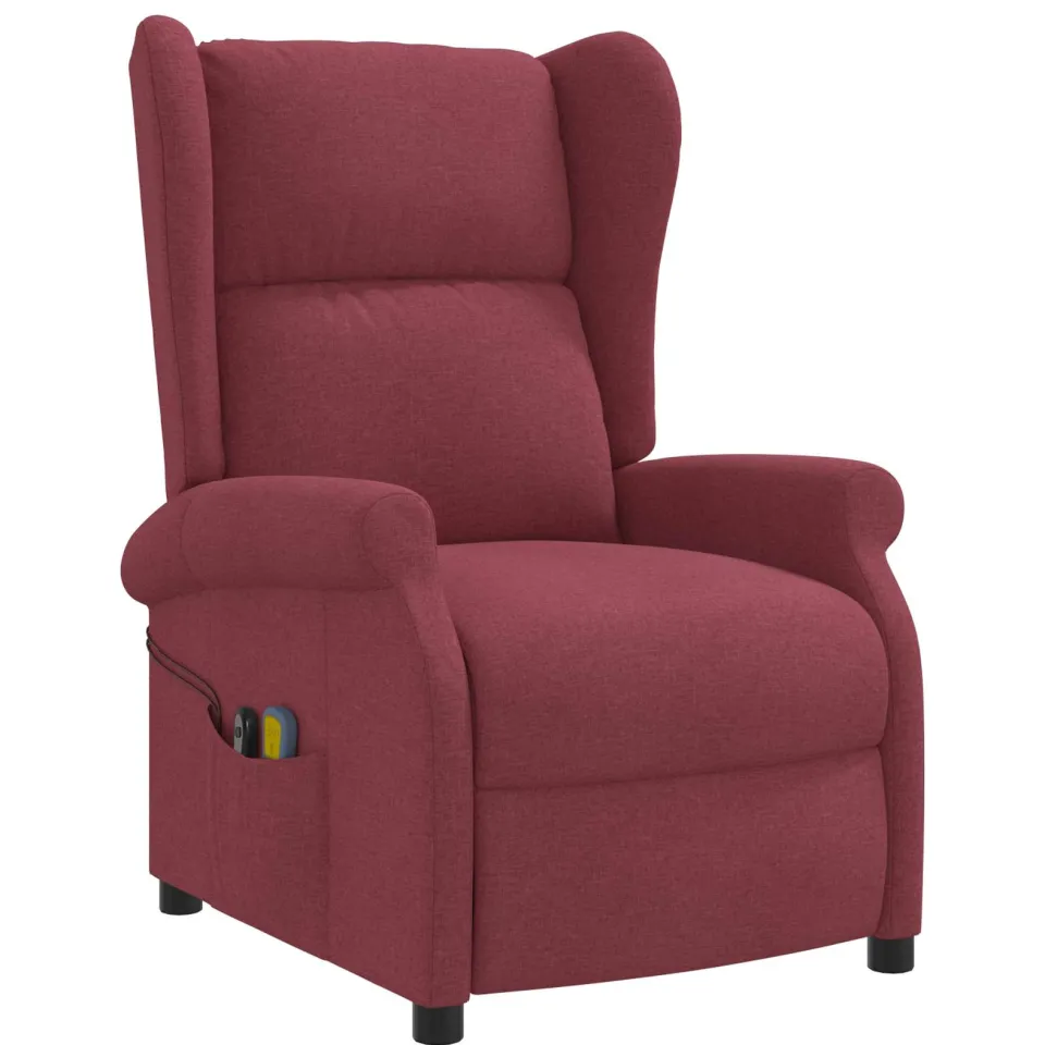 vidaXL Elektrische massage fauteuil met hoge rugleuning Wijnrood Stof, foto 3