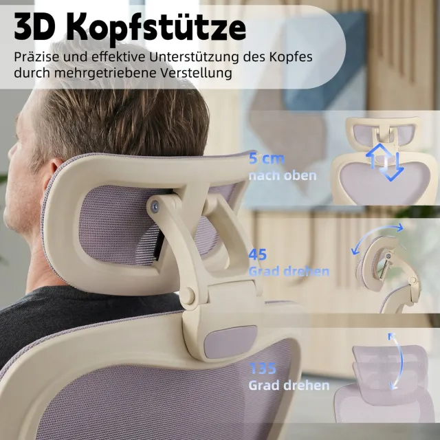 STILVORA Ergonomische Bureaustoel 67 Cm - Inklapbare Rugleuning, 3D Hoofdsteun En Lendensteun - Voor Werk, Studie En Spelen - Ademend Netweefsel Paars