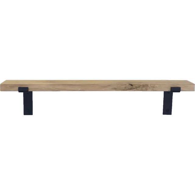 GoudmetHout Wandplank Industrieel - 160 x 10 cm Muurplank - Eiken Hout - Decoratie Wandrek & Boekenrek - Hangplank Keuken - Wall Shelf + 2 Mat Zwarte Plankdragers van Staal Licht eiken, Mat zwart