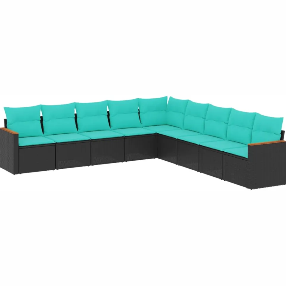 vidaXL 9-delige tuinbankset met kussens van zwart polyrotan, foto 3