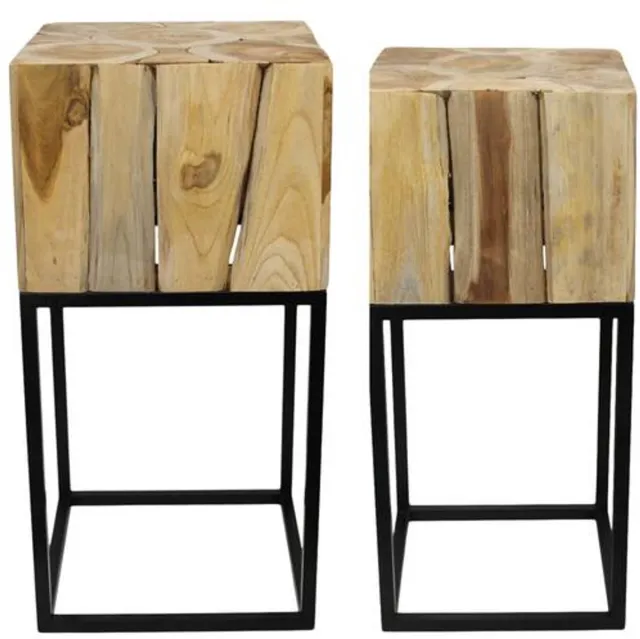 Cozy Ibiza Teakhouten zuilen set 2-delig – FSC 100% naturel zwart 77 cm ["Naturel"]