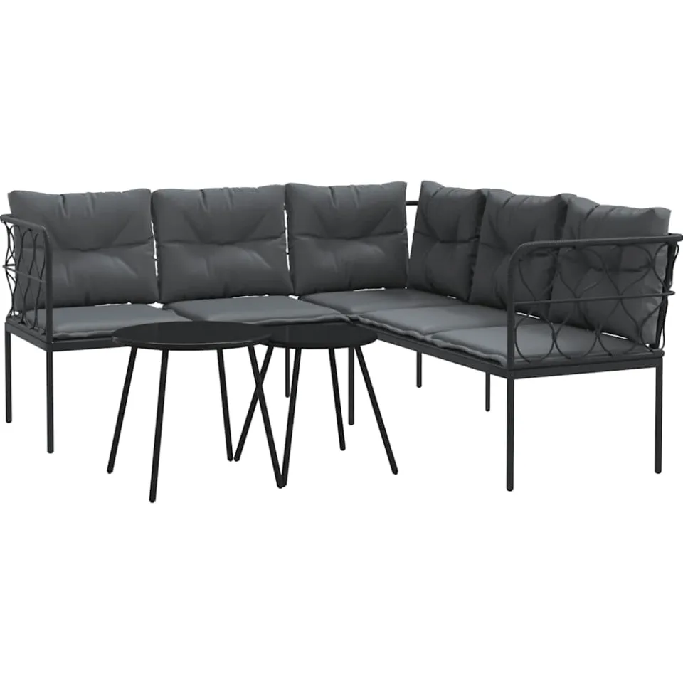 vidaXL Loungeset met kussens staal en textileen zwart