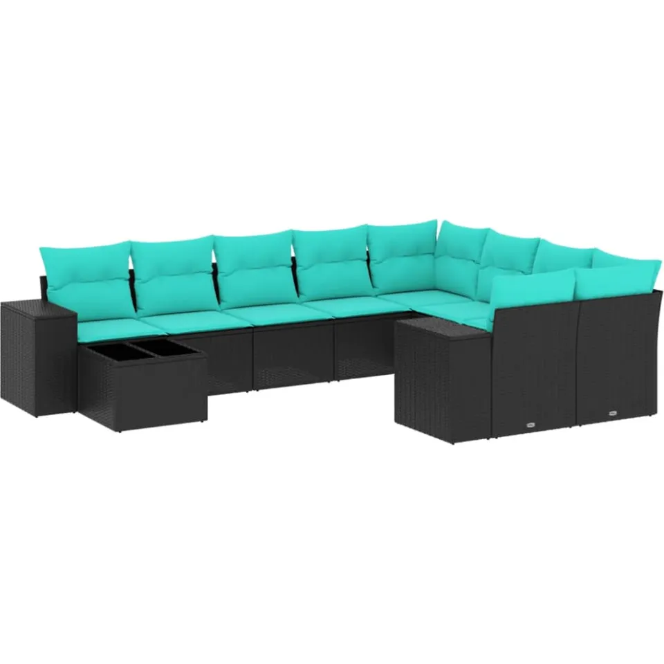 vidaXL 10-delige tuinbankset met kussens van zwart polyrotan, foto 3