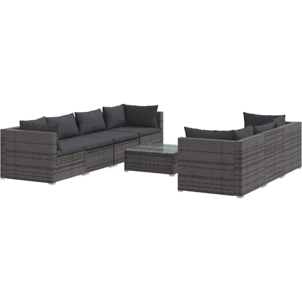 vidaXL 8-delige Loungeset met kussens poly rattan grijs, foto 3