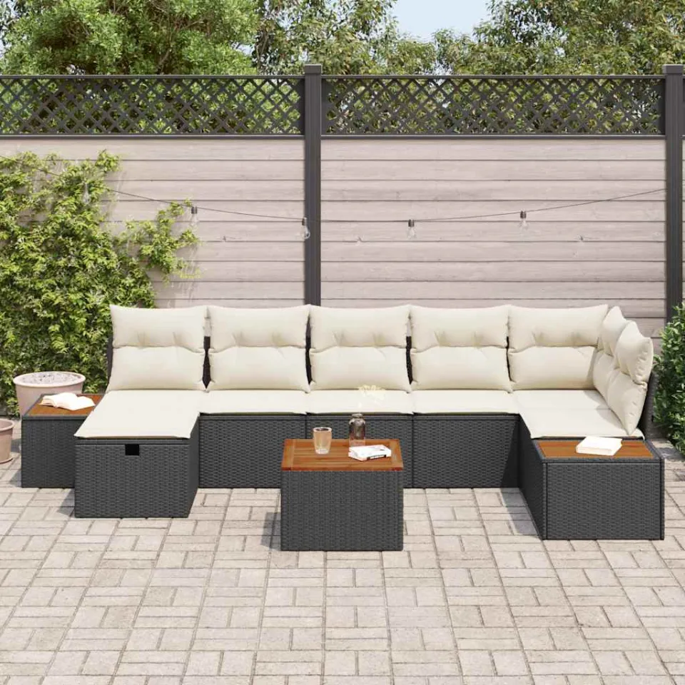 vidaXL Tuinbankenset 8 st Zwart poly rattan, foto 3