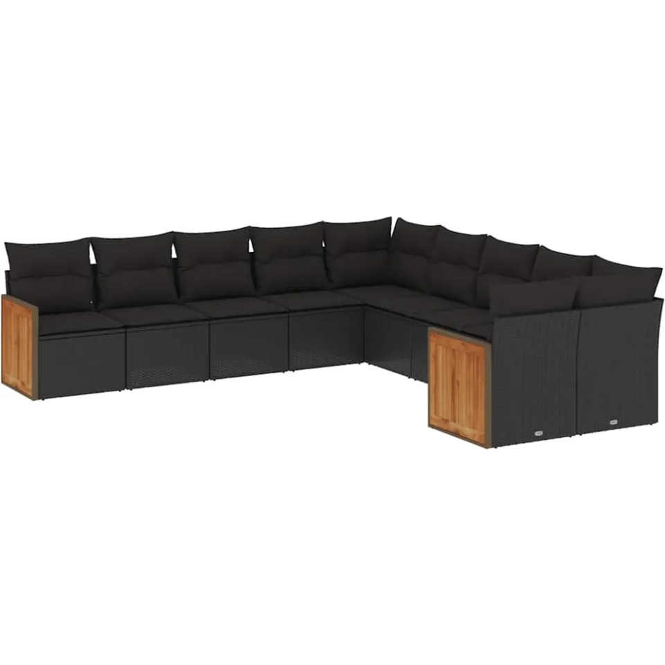 vidaXL 10-delige Loungeset met kussens poly rattan zwart, foto 3