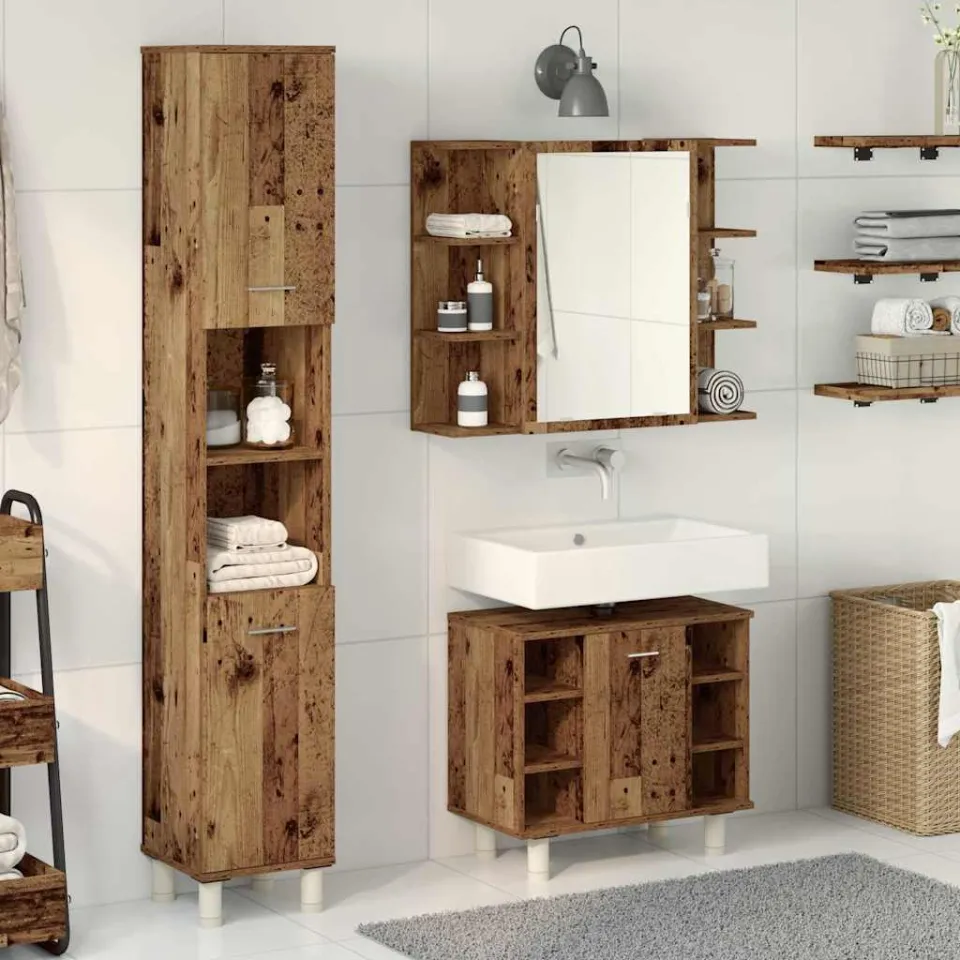 vidaXL 3-delige Badkamermeubelset bewerkt hout oud houtkleurig bruin, foto 2