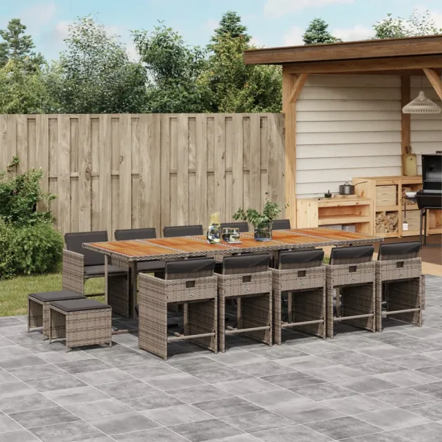 vidaXL 15-delige Tuinset met kussens poly rattan grijs, foto 2
