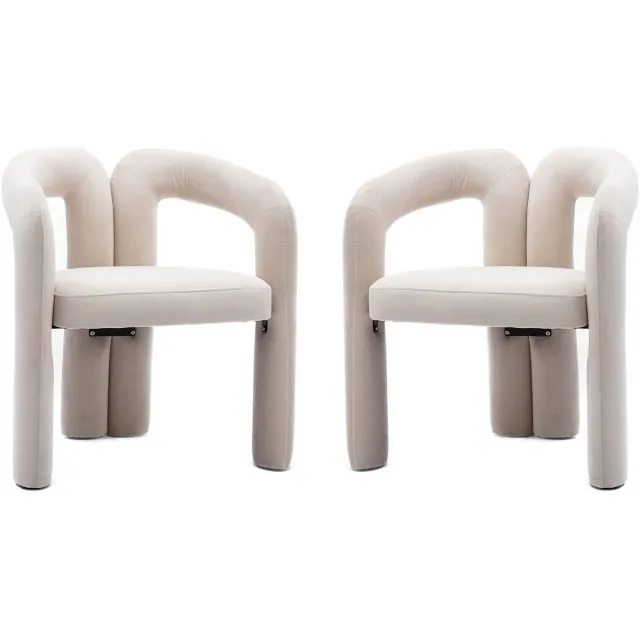 MUVANO Fluwelen Eetkamerstoelen Set Van 2 - Moderne Kuipstoel - Met Armleuning - 64x50,5x71cm - Zitmeubel - Geschikt Voor Woonkamer En Keuken Beige